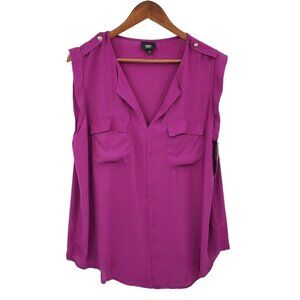 Mossimo Womens Semi-Sheer Sleeveless Tank Top Blouse Sz XL Purple Pockets NWT